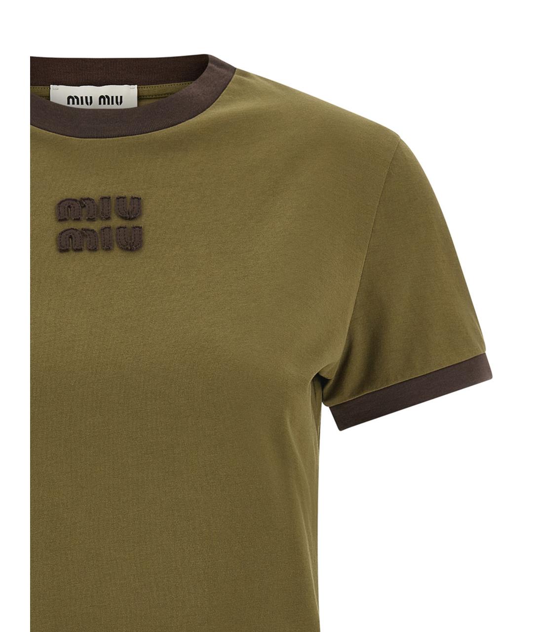 MIU MIU Зеленая хлопковая футболка, фото 3