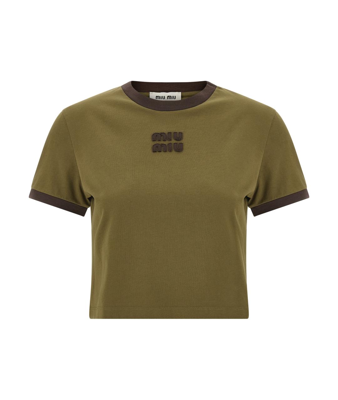 MIU MIU Зеленая хлопковая футболка, фото 1