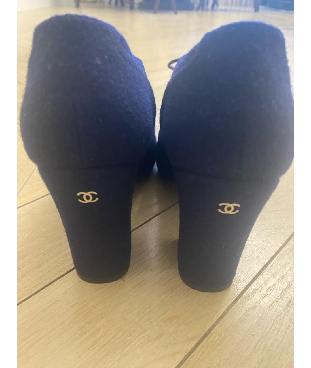 CHANEL Темно-синие текстильные ботильоны, фото 4