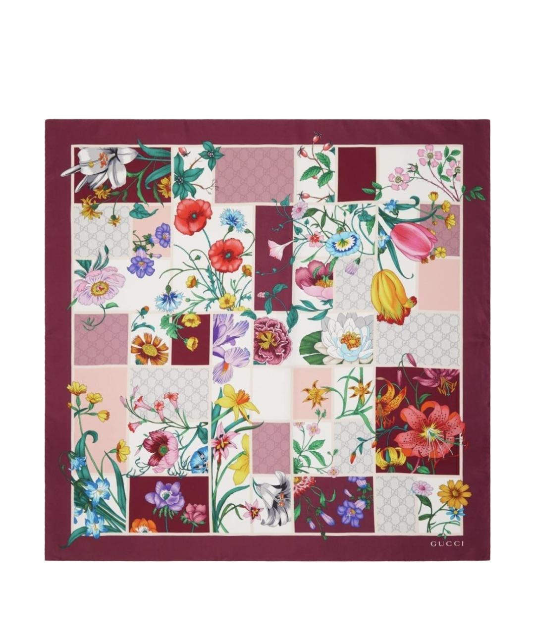 GUCCI Бордовый шелковый платок, фото 1