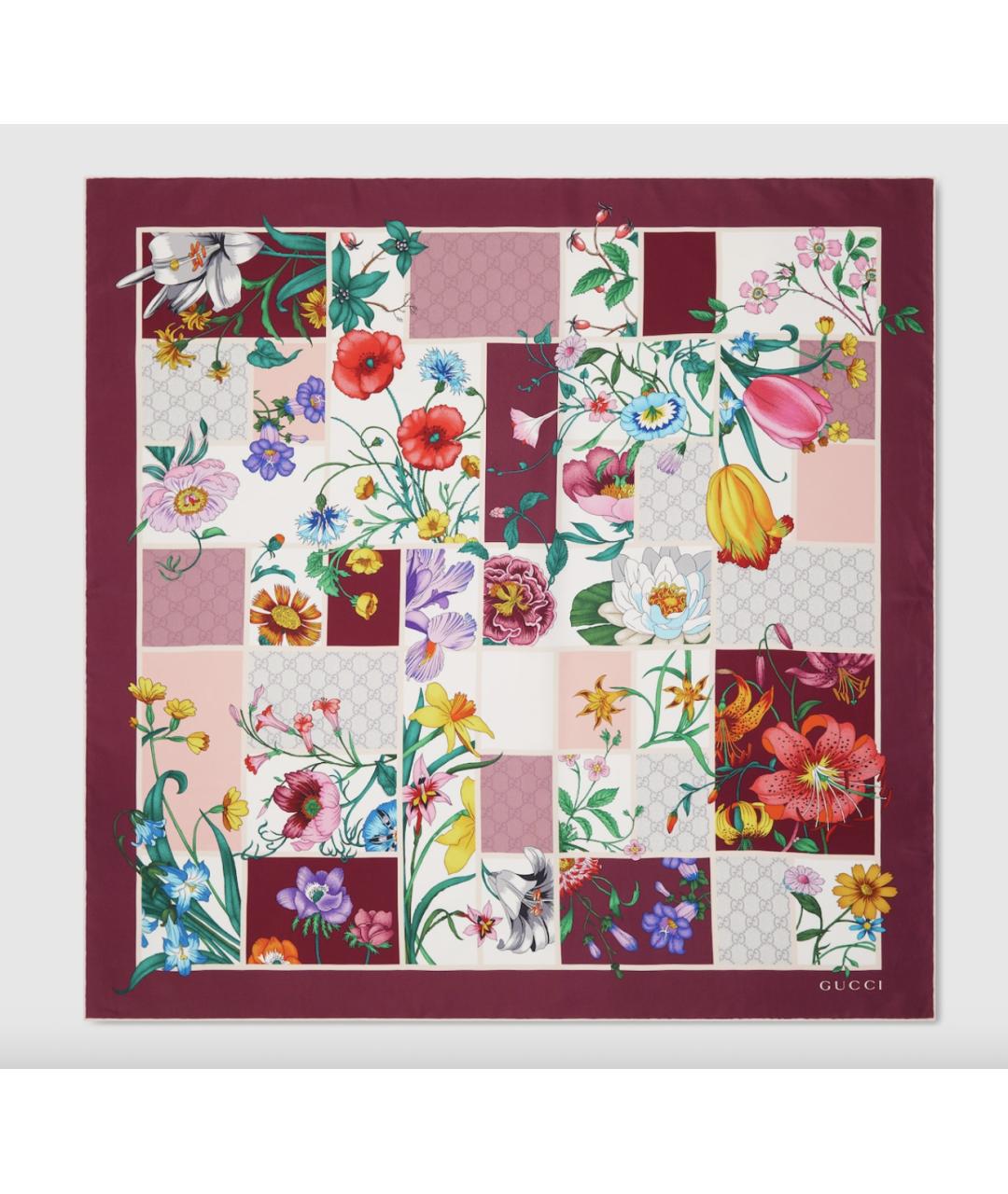 GUCCI Бордовый шелковый платок, фото 5