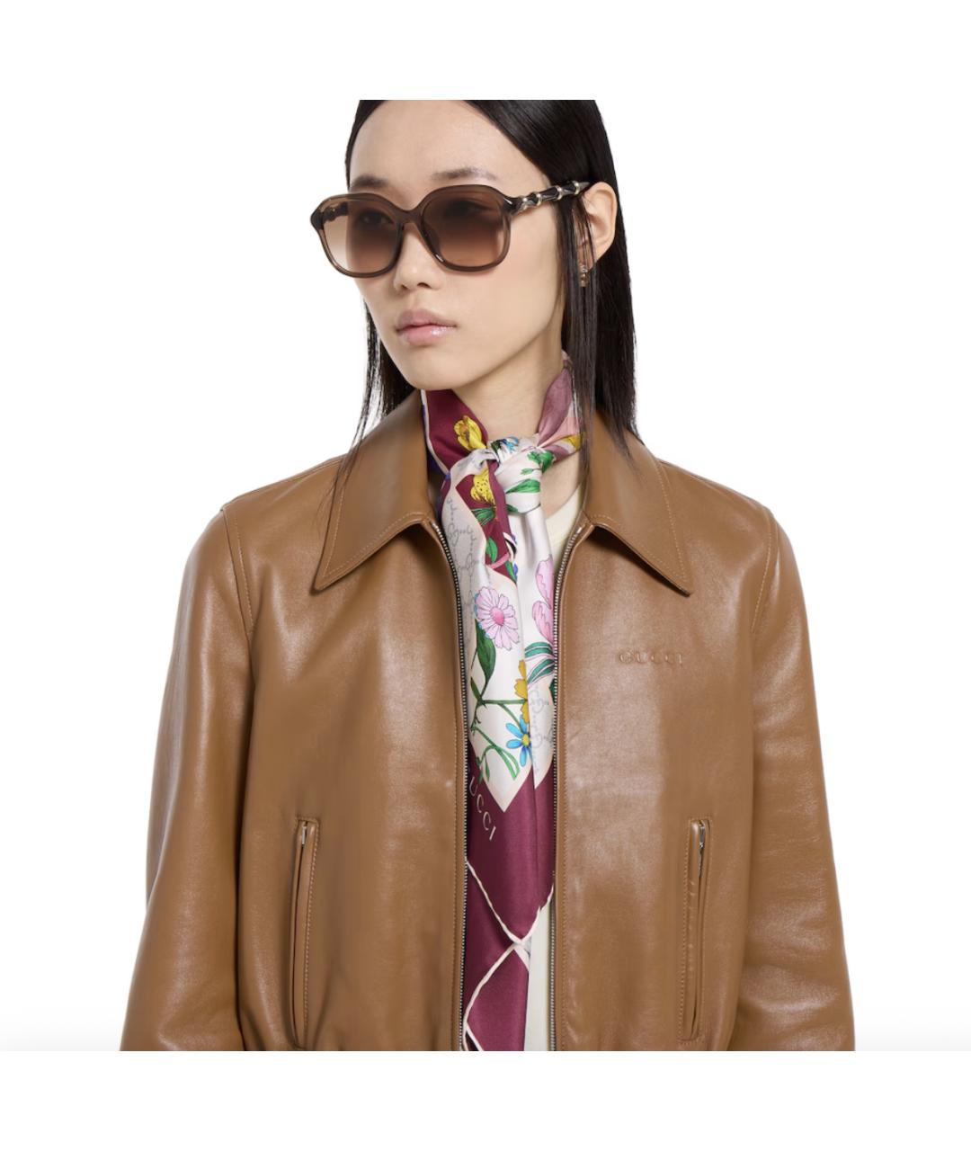 GUCCI Бордовый шелковый платок, фото 3