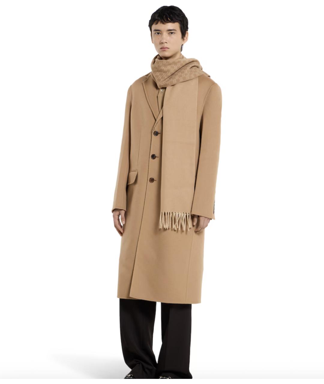 GUCCI Бежевый шерстяной шарф, фото 3