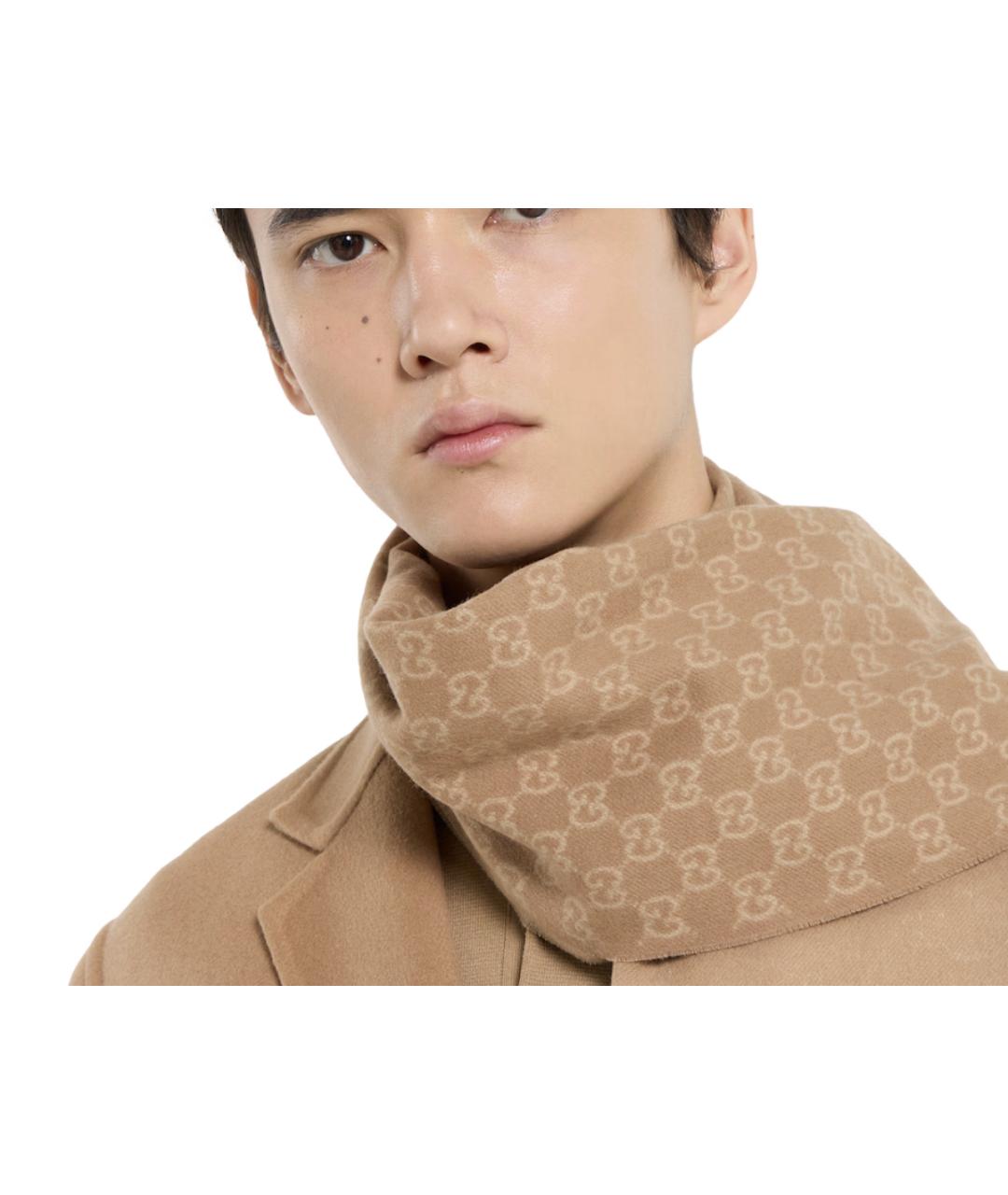 GUCCI Бежевый шерстяной шарф, фото 4