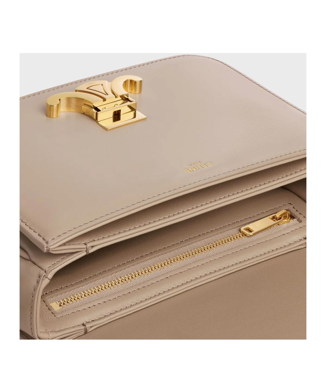 CELINE Бежевая кожаная сумка через плечо, фото 4