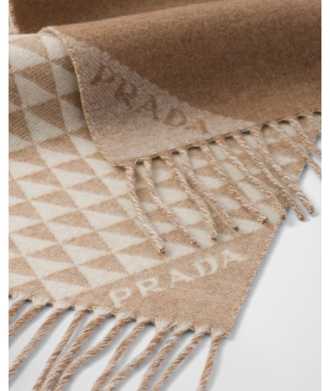 PRADA Коричневый шерстяной шарф, фото 2