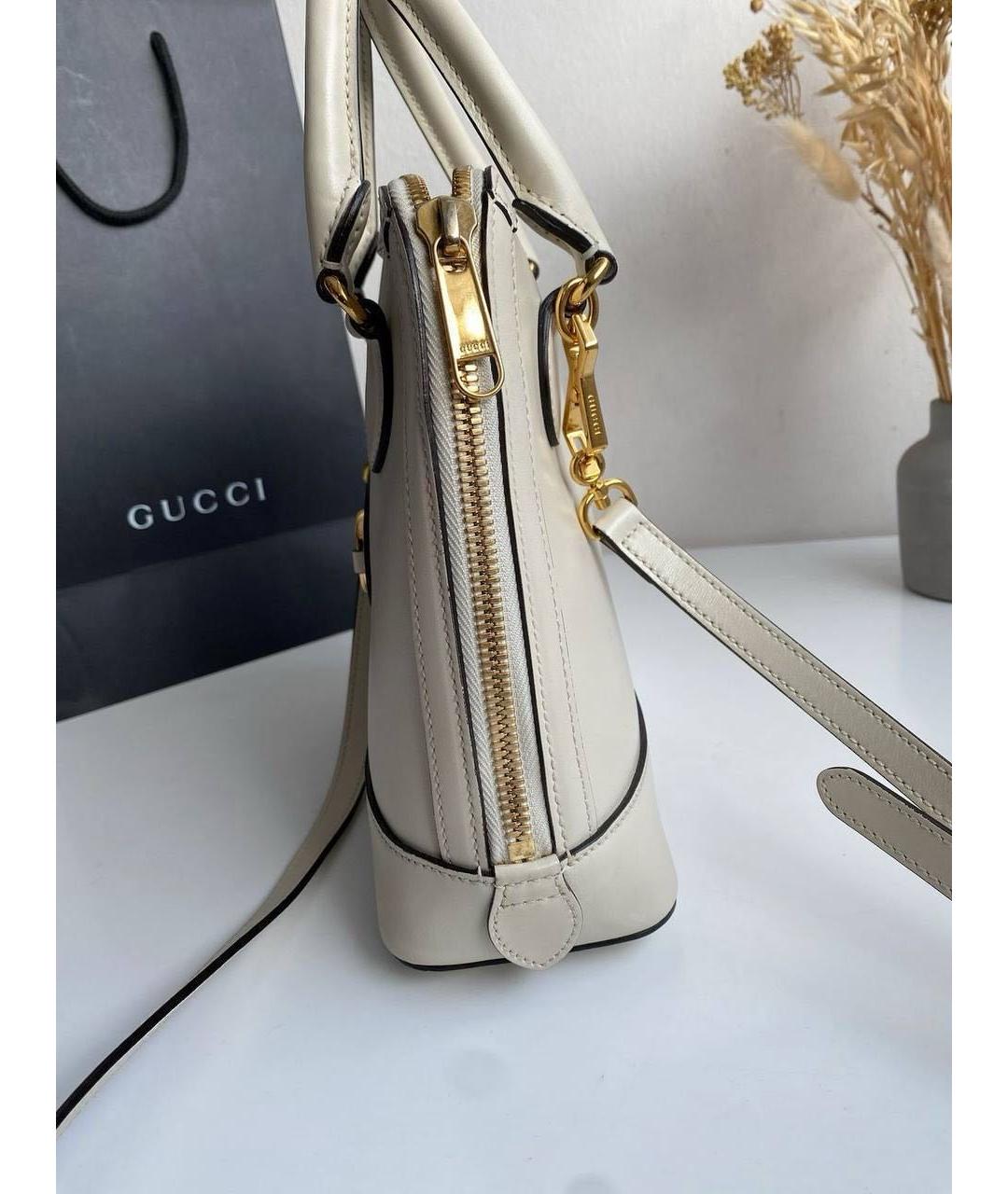 GUCCI Бежевая кожаная сумка с короткими ручками, фото 6