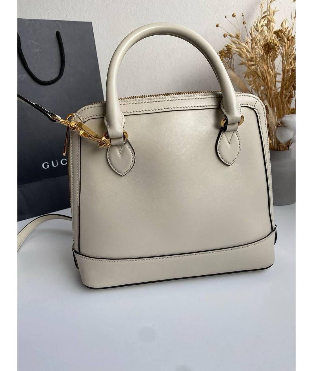 GUCCI Бежевая кожаная сумка с короткими ручками, фото 3