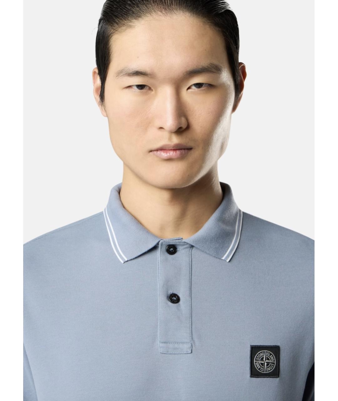 STONE ISLAND Голубое хлопковое поло с коротким рукавом, фото 3