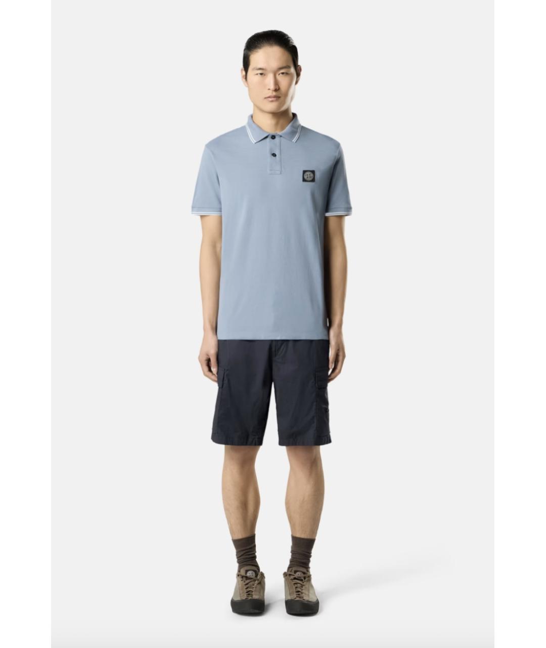 STONE ISLAND Голубое хлопковое поло с коротким рукавом, фото 2