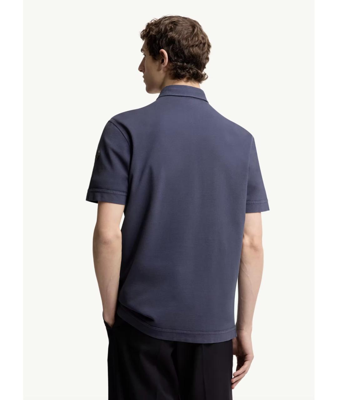 MONCLER Синее хлопковое поло с коротким рукавом, фото 5