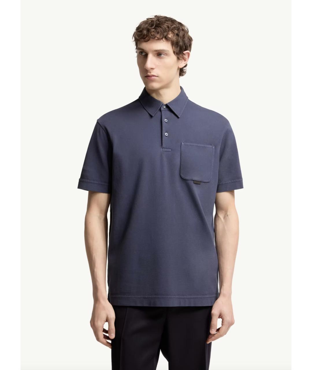 MONCLER Синее хлопковое поло с коротким рукавом, фото 4