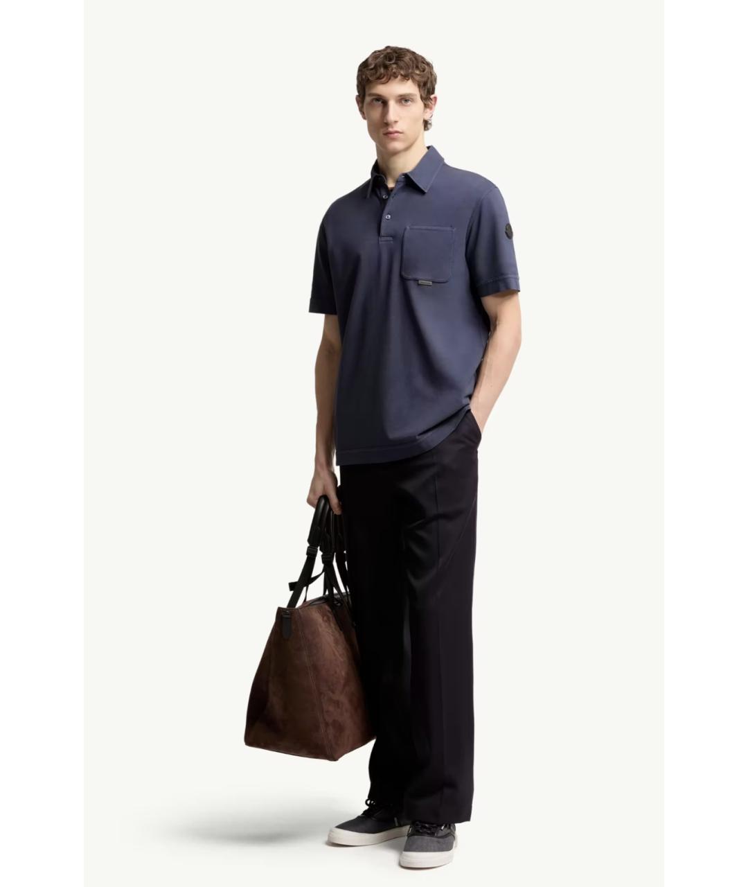 MONCLER Синее хлопковое поло с коротким рукавом, фото 2