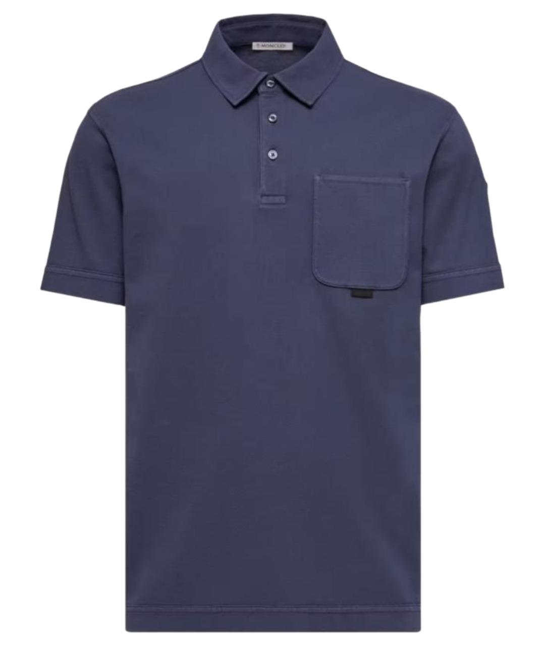 MONCLER Синее хлопковое поло с коротким рукавом, фото 1