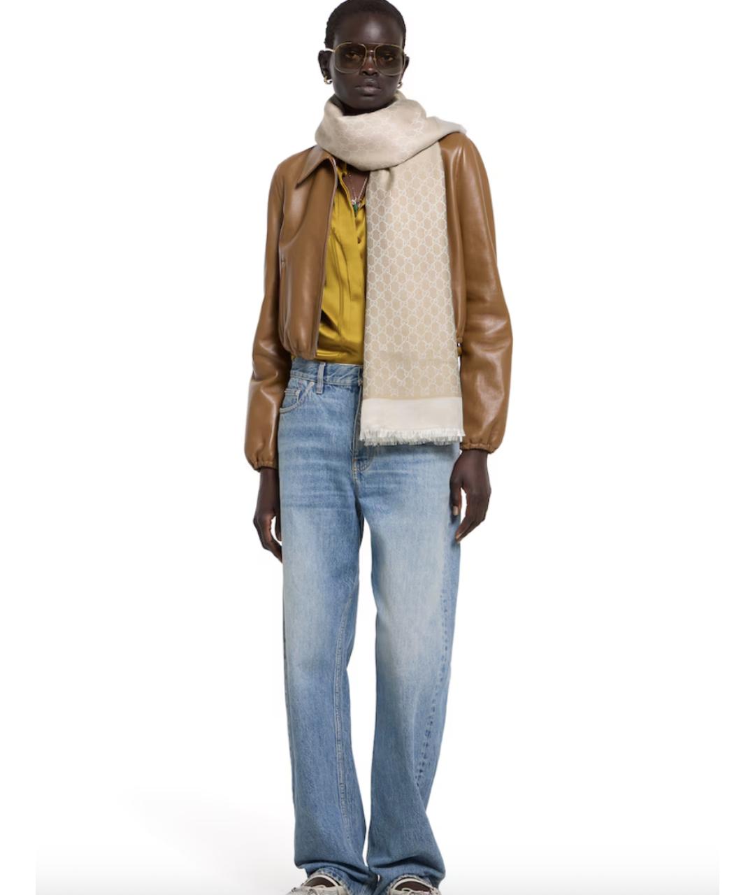 GUCCI Бежевый шарф, фото 3