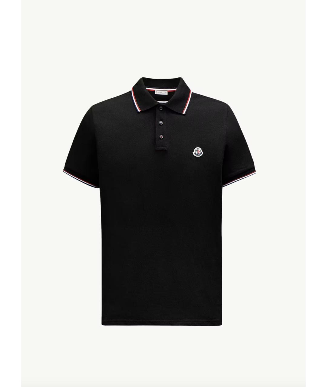 MONCLER Черное хлопковое поло с коротким рукавом, фото 7
