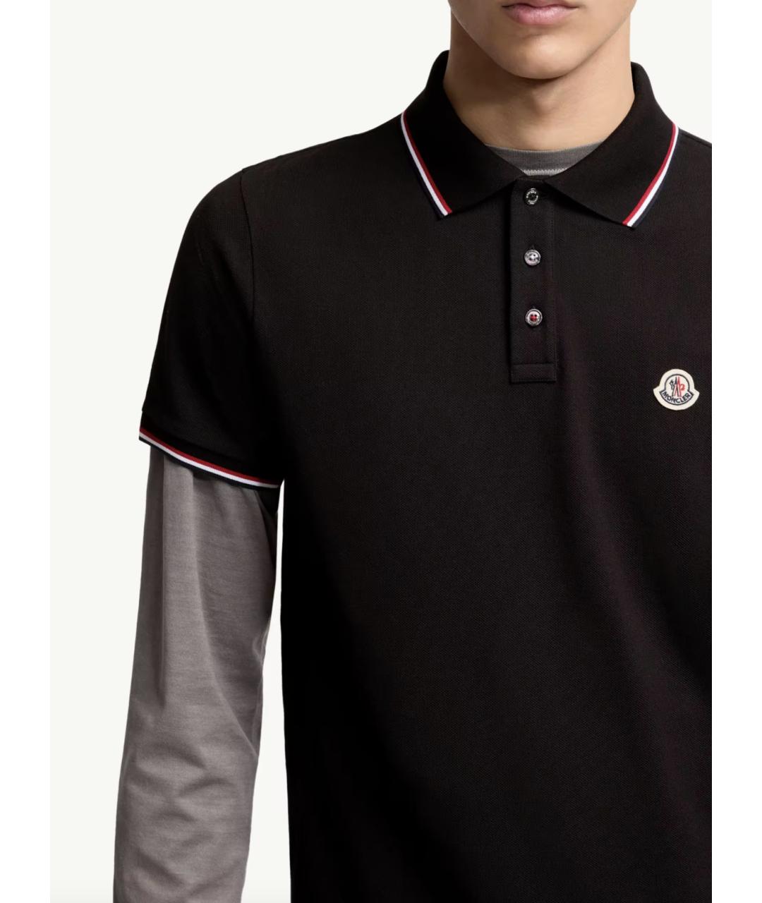 MONCLER Черное хлопковое поло с коротким рукавом, фото 6