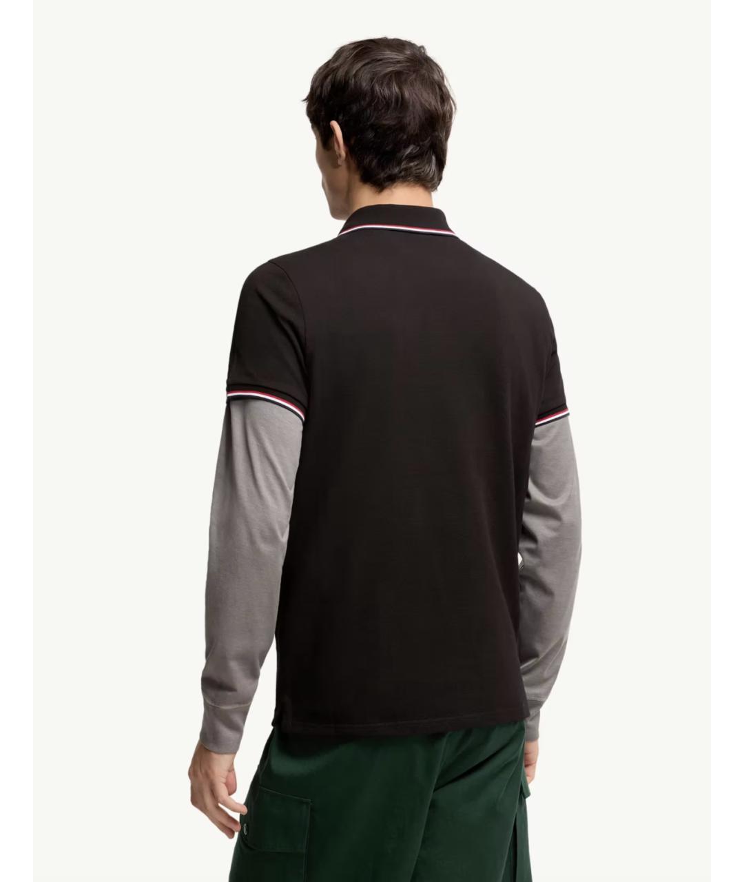 MONCLER Черное хлопковое поло с коротким рукавом, фото 5