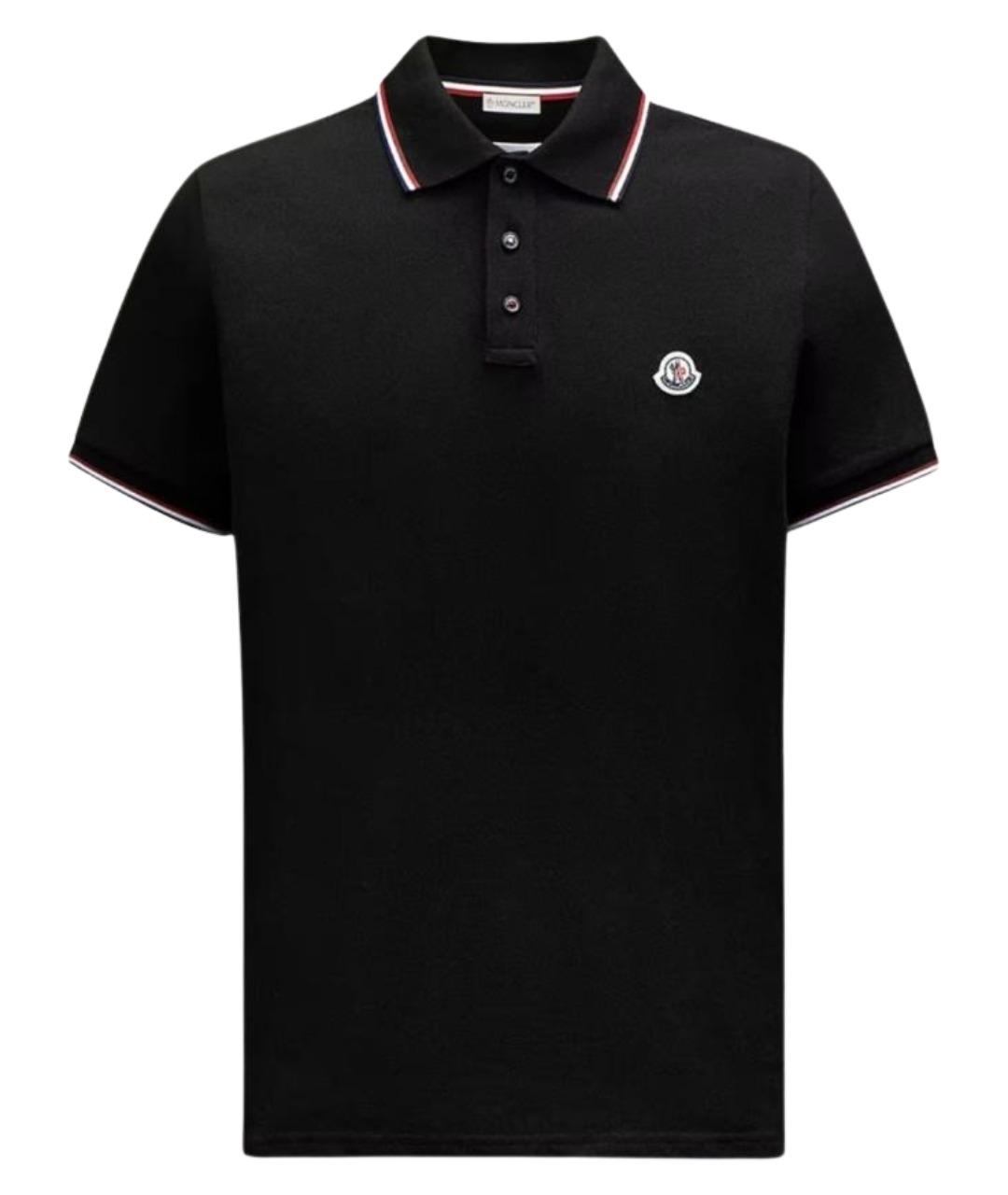 MONCLER Черное хлопковое поло с коротким рукавом, фото 1
