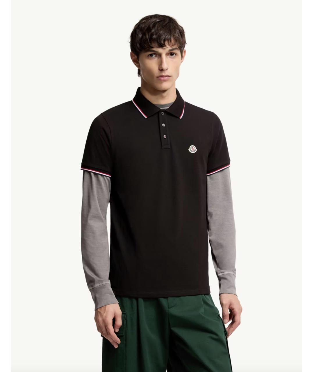 MONCLER Черное хлопковое поло с коротким рукавом, фото 4