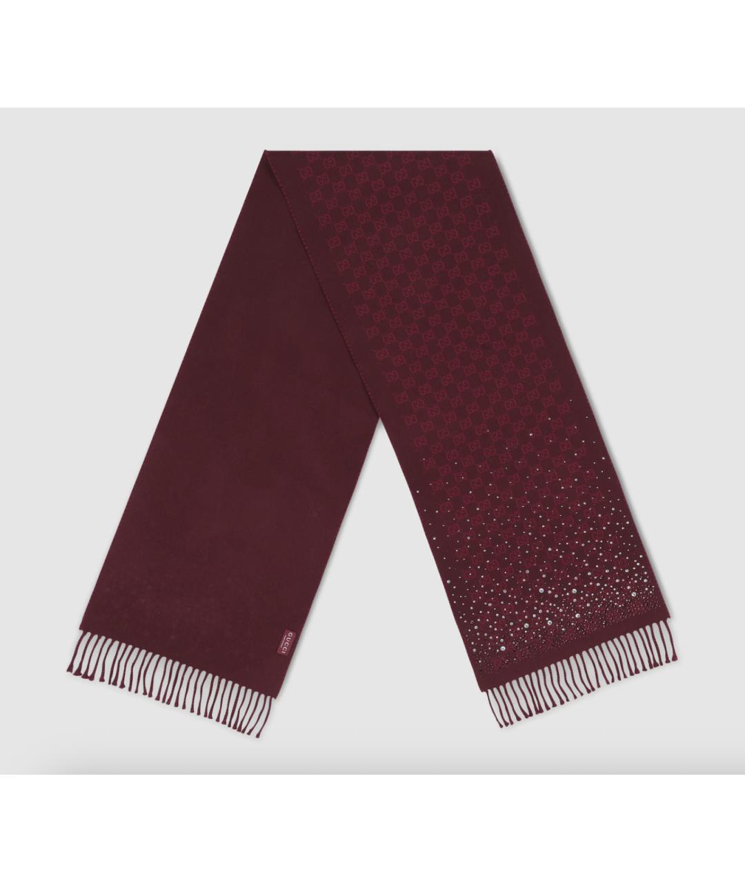 GUCCI Бордовый шерстяной шарф, фото 2