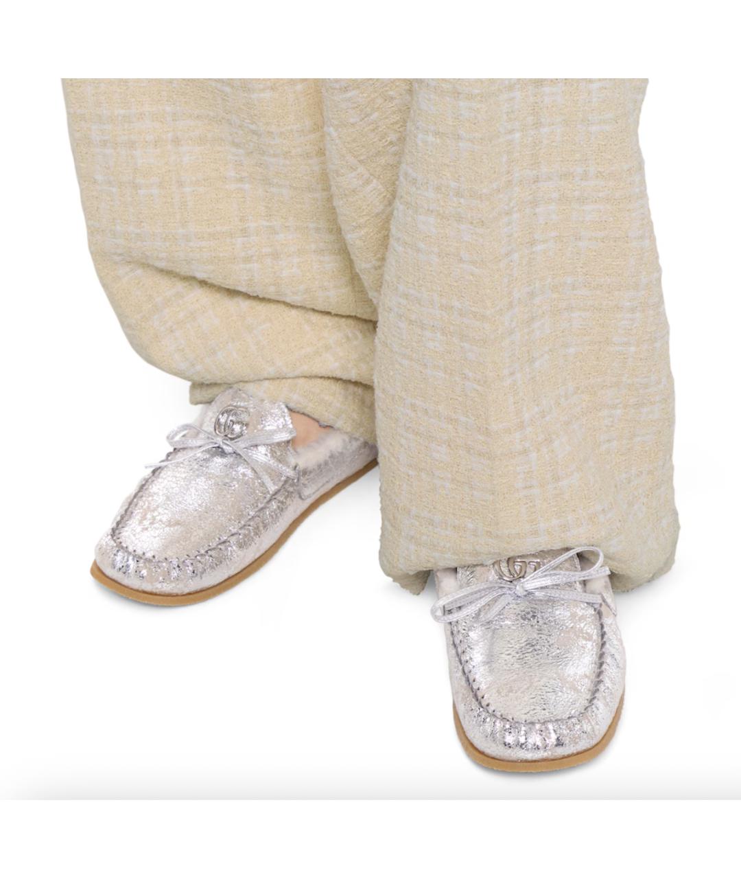 GUCCI Серебряные кожаные мокасины, фото 3