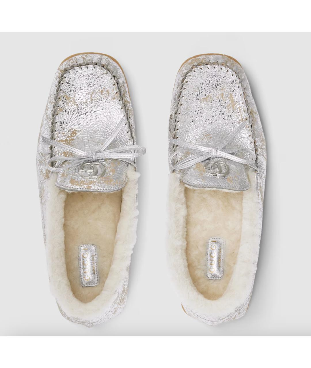GUCCI Серебряные кожаные мокасины, фото 5