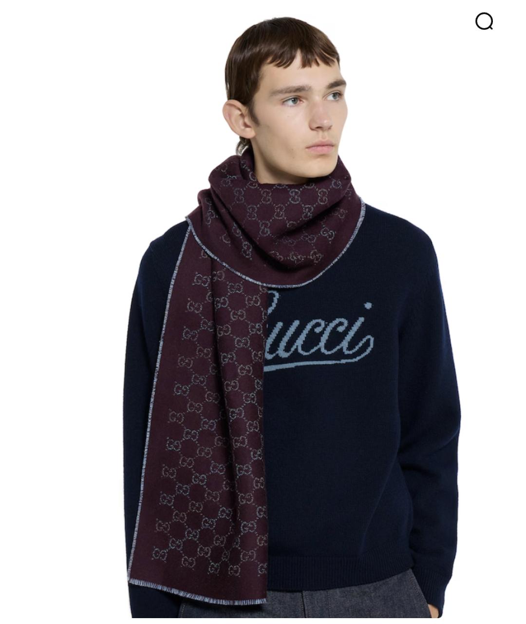GUCCI Бордовый шерстяной шарф, фото 2