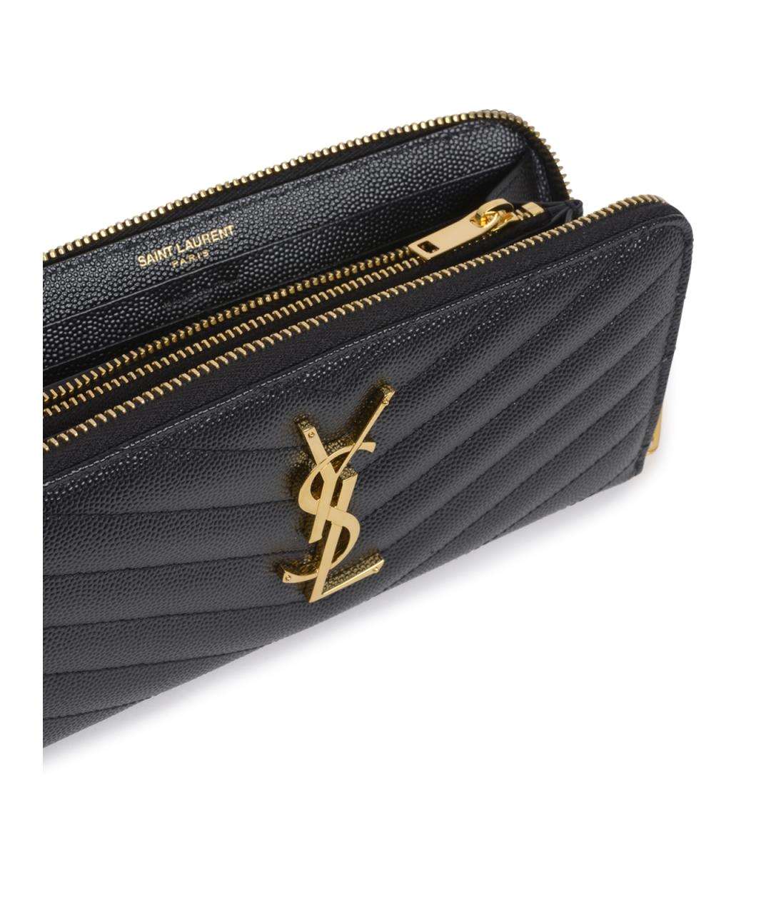 SAINT LAURENT Черный кожаный кошелек, фото 4