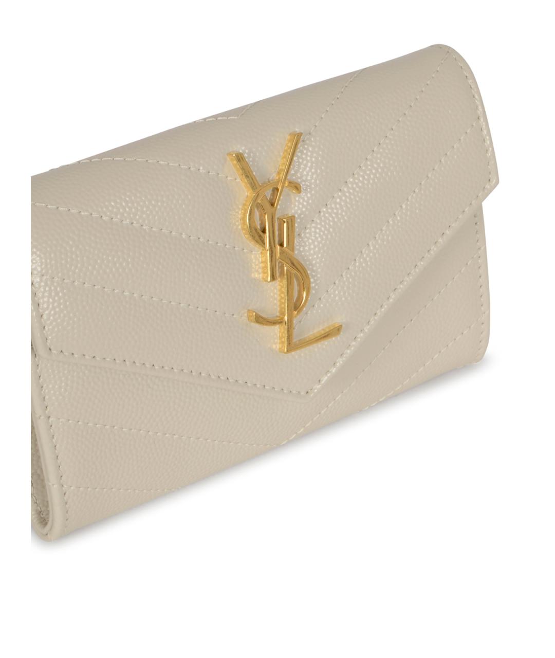 SAINT LAURENT Бежевый кожаный кошелек, фото 4