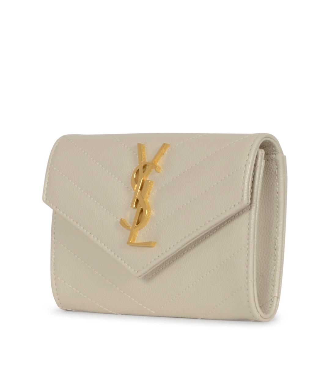 SAINT LAURENT Бежевый кожаный кошелек, фото 2