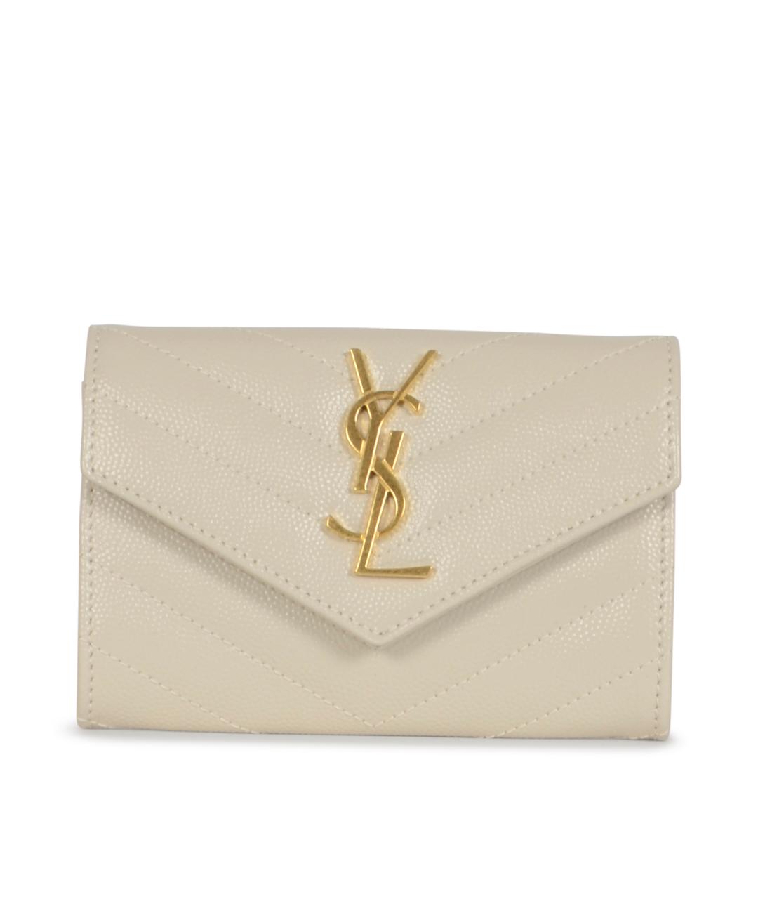 SAINT LAURENT Бежевый кожаный кошелек, фото 1