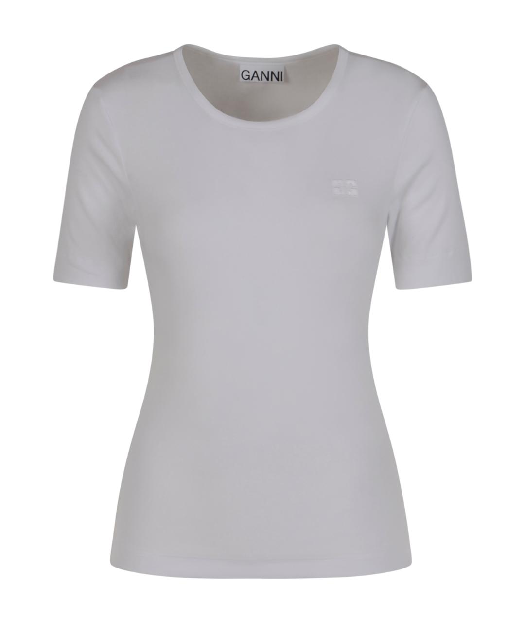 GANNI Белая хлопковая футболка, фото 1
