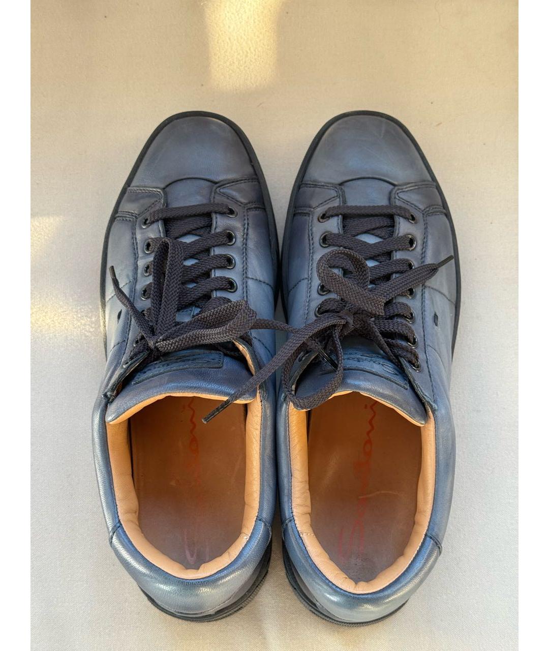 SANTONI Синие кожаные низкие кроссовки / кеды, фото 3