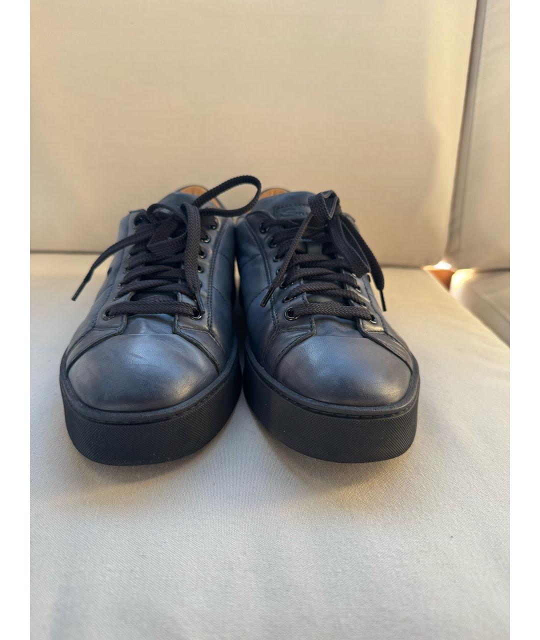SANTONI Синие кожаные низкие кроссовки / кеды, фото 2