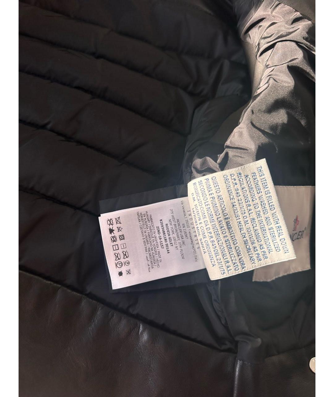 MONCLER Черный кожаный жилет, фото 8