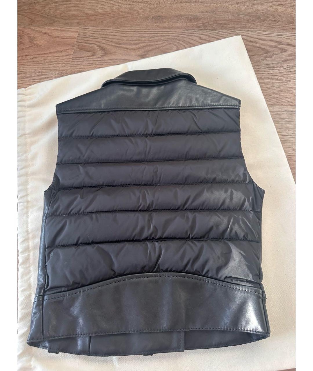 MONCLER Черный кожаный жилет, фото 2