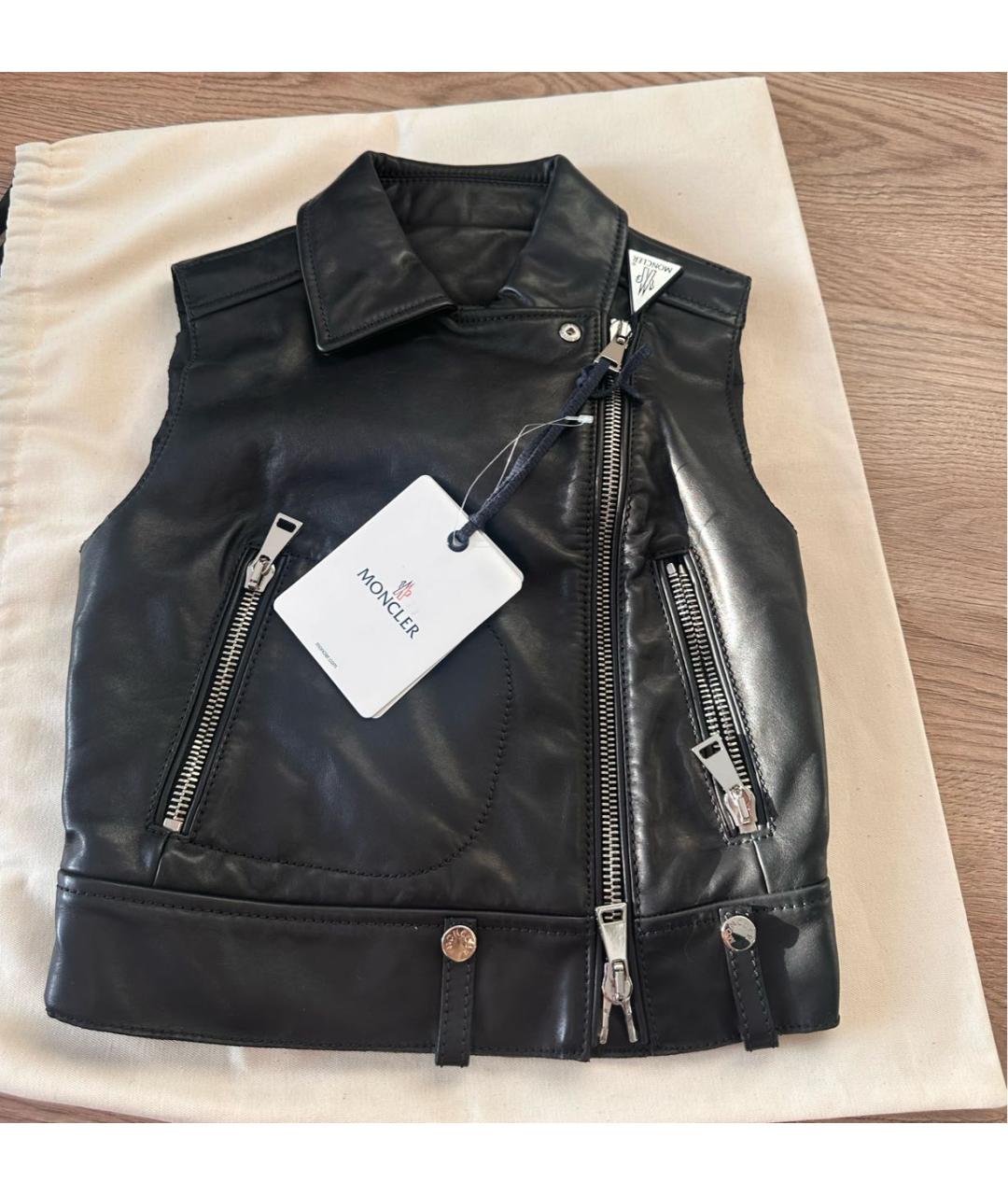 MONCLER Черный кожаный жилет, фото 9
