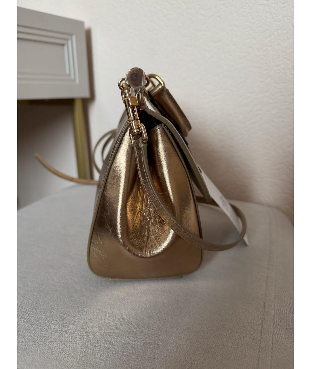 DOLCE&GABBANA Золотая кожаная сумка с короткими ручками, фото 6