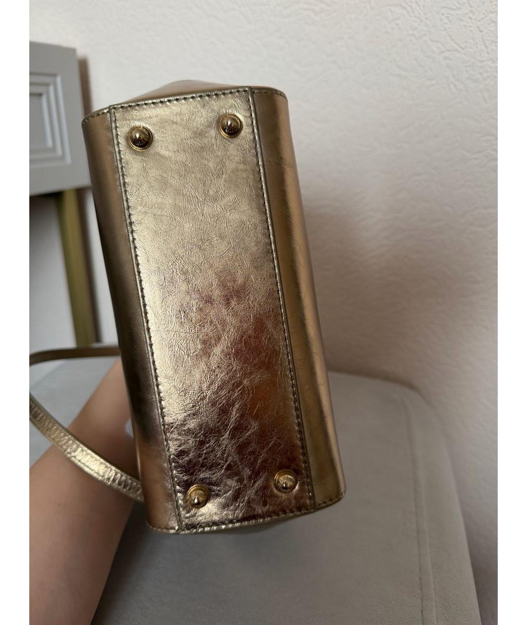 DOLCE&GABBANA Золотая кожаная сумка с короткими ручками, фото 5