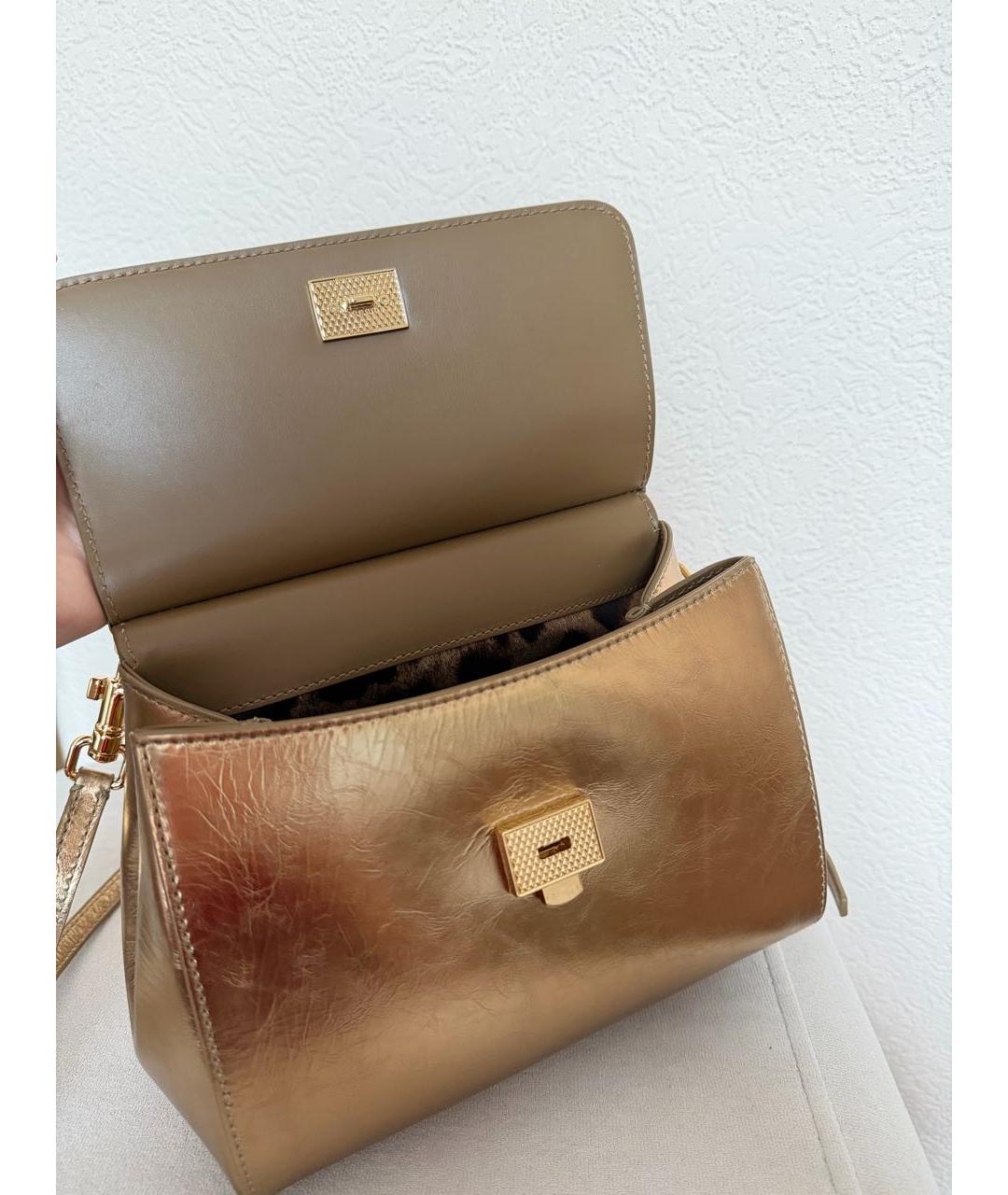 DOLCE&GABBANA Золотая кожаная сумка с короткими ручками, фото 7