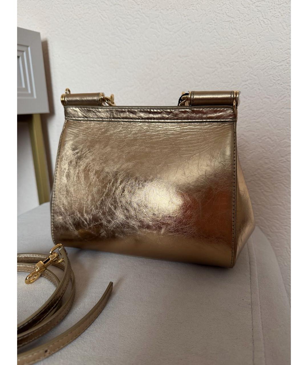 DOLCE&GABBANA Золотая кожаная сумка с короткими ручками, фото 3