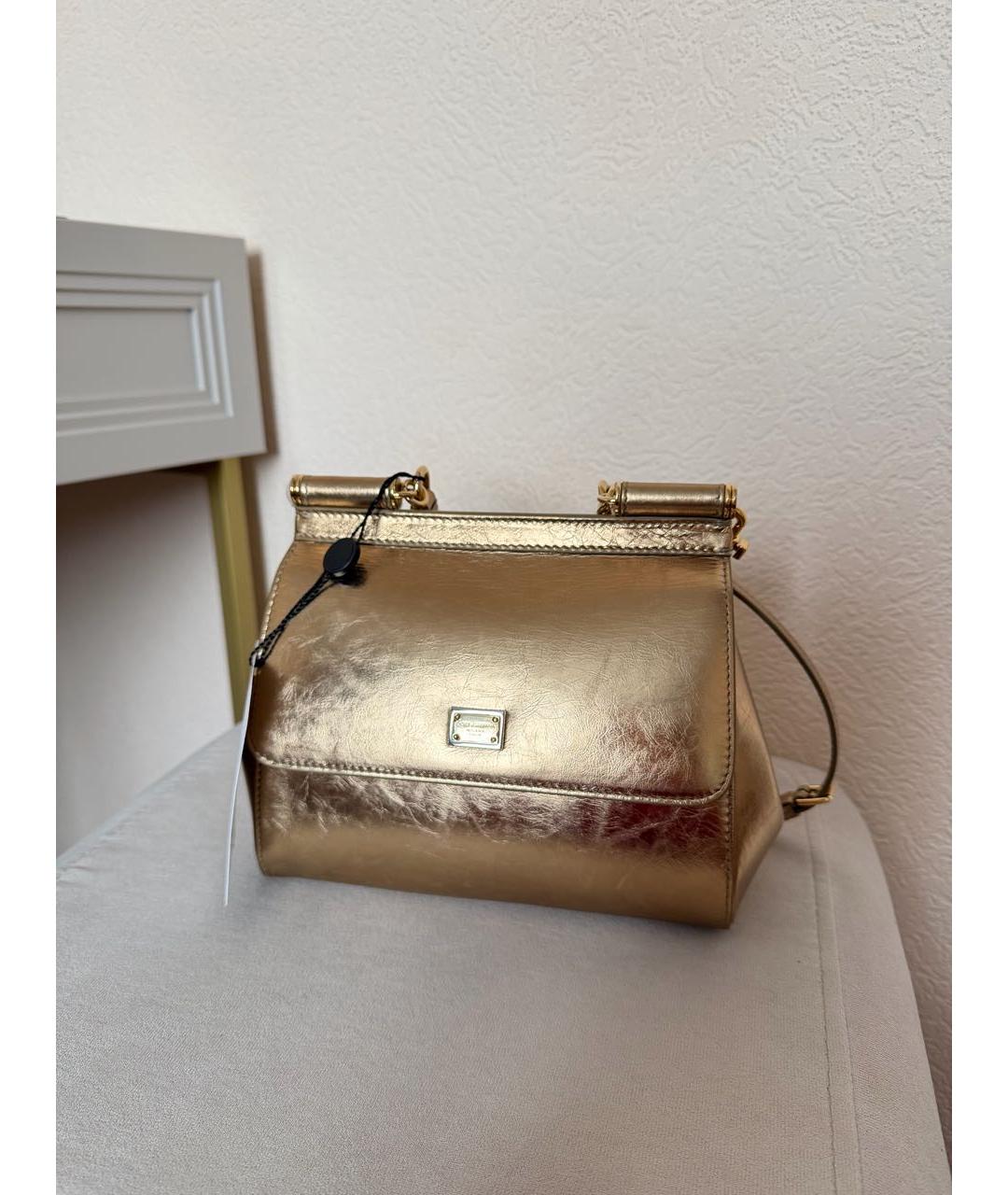 DOLCE&GABBANA Золотая кожаная сумка с короткими ручками, фото 2