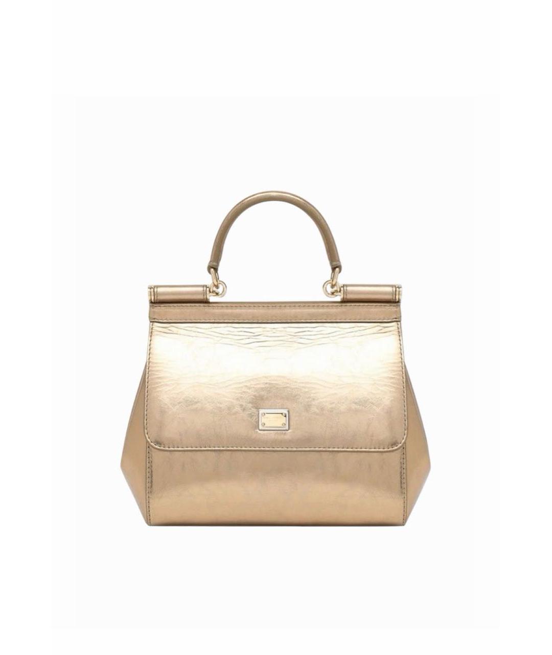 DOLCE&GABBANA Золотая кожаная сумка с короткими ручками, фото 8