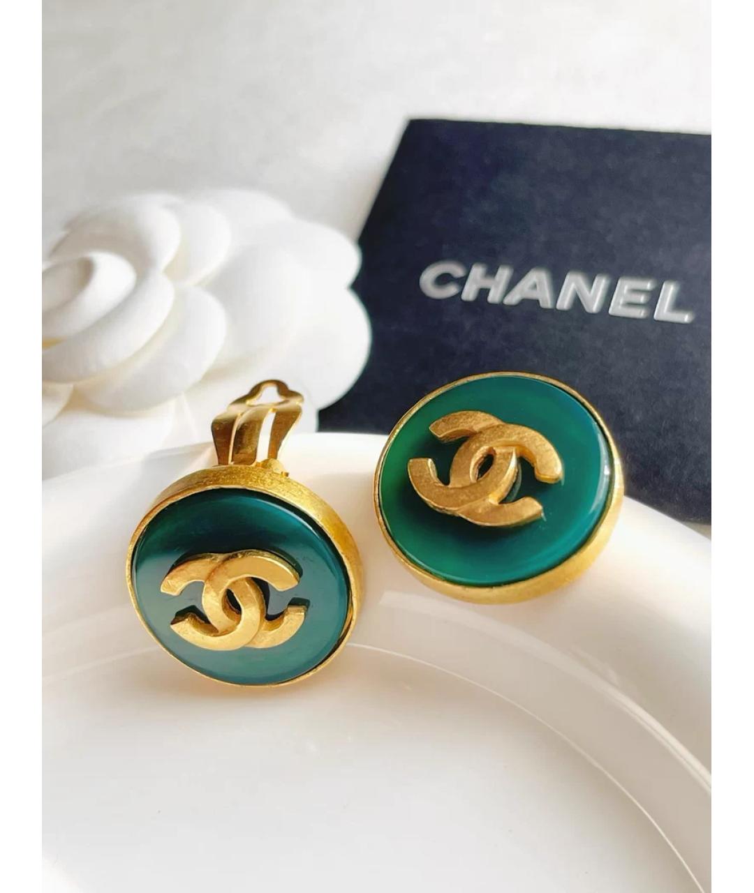 CHANEL Зеленые стеклянные серьги, фото 2