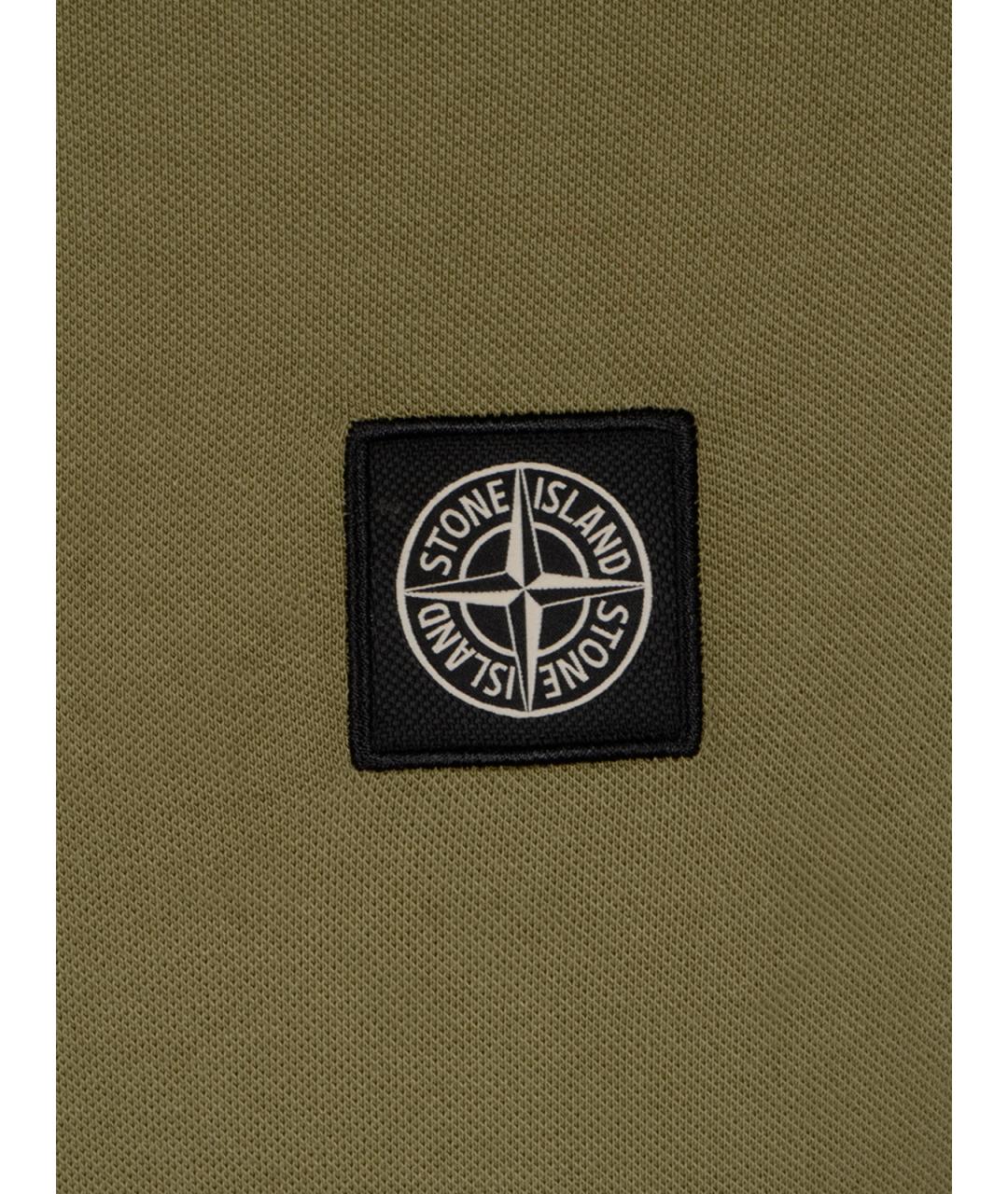 STONE ISLAND Хаки хлопковое поло с коротким рукавом, фото 3