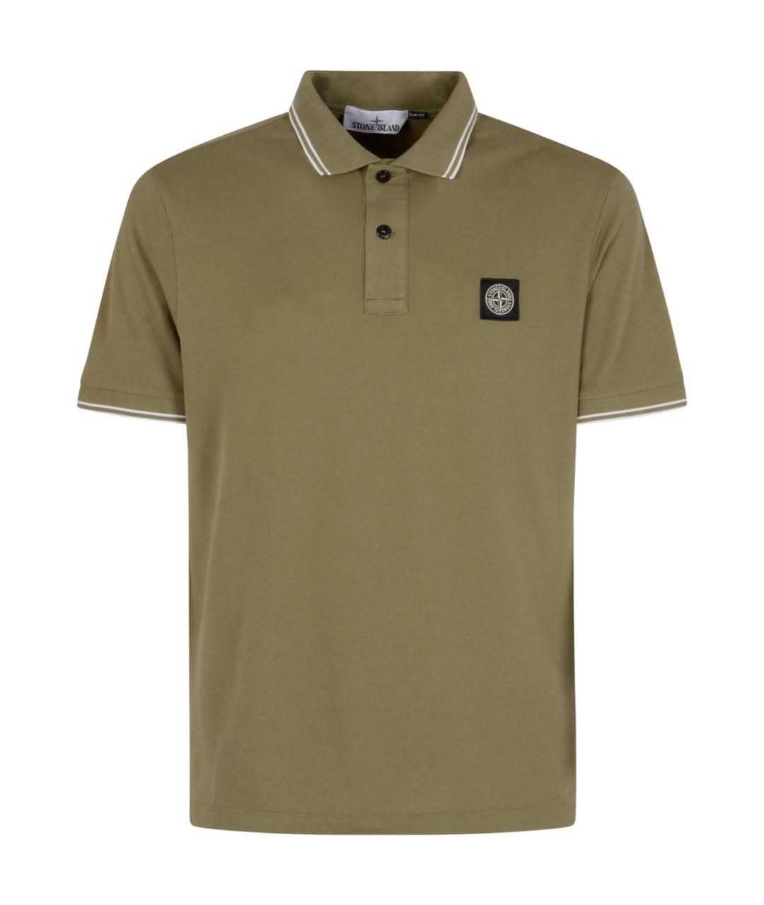 STONE ISLAND Хаки хлопковое поло с коротким рукавом, фото 1