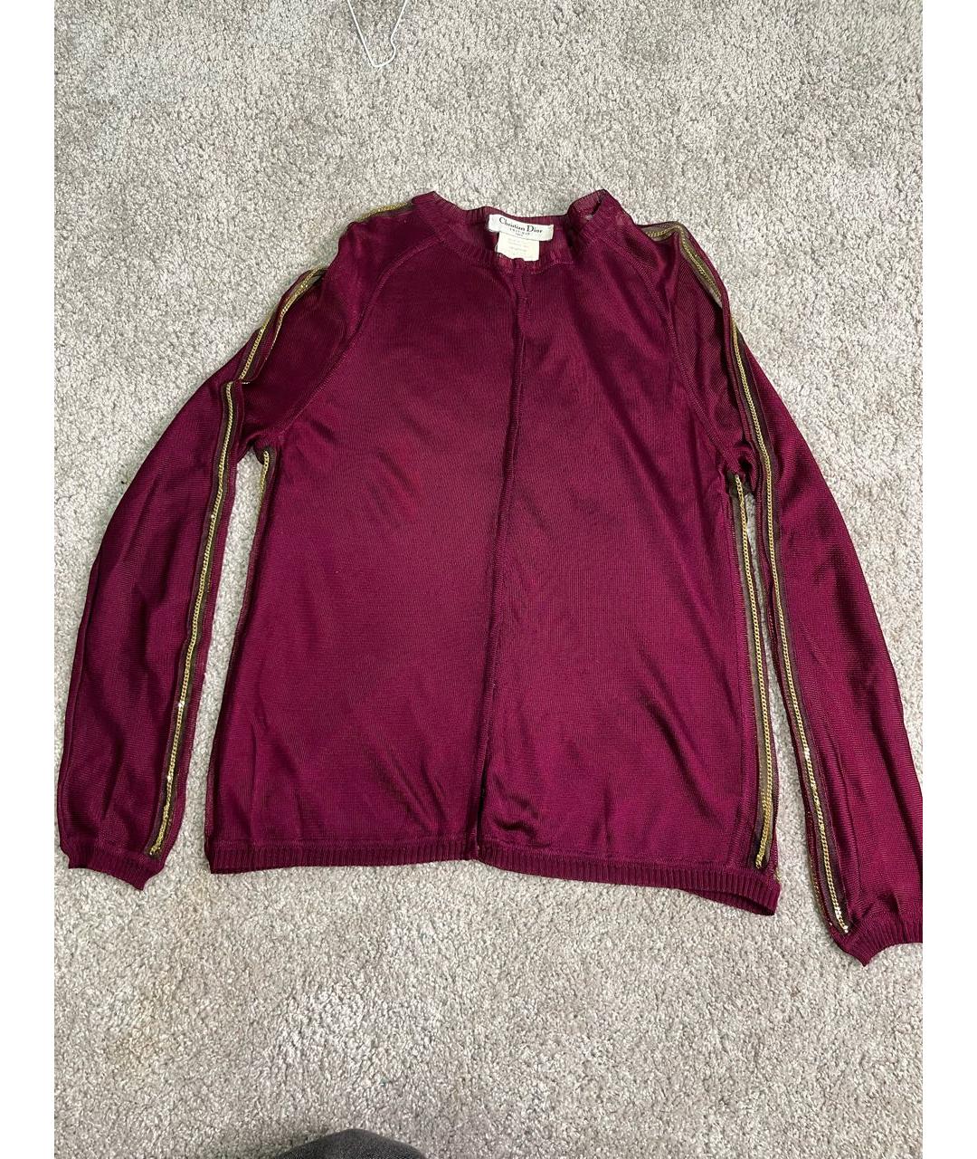 CHRISTIAN DIOR Бордовый сетчатый кардиган, фото 8