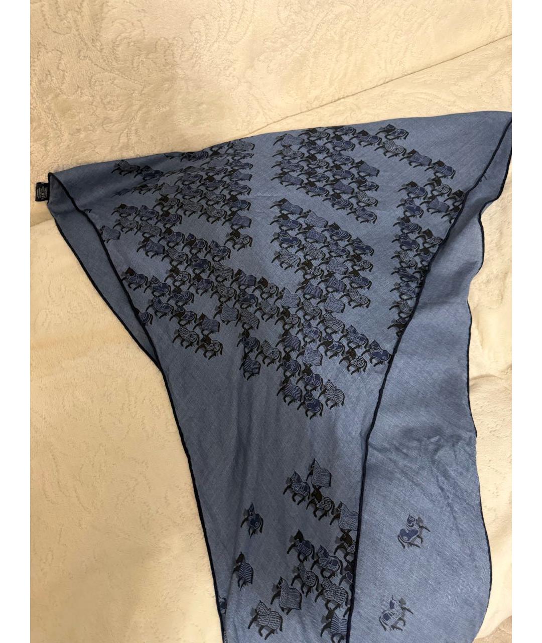 HERMES Синий кашемировый платок, фото 3