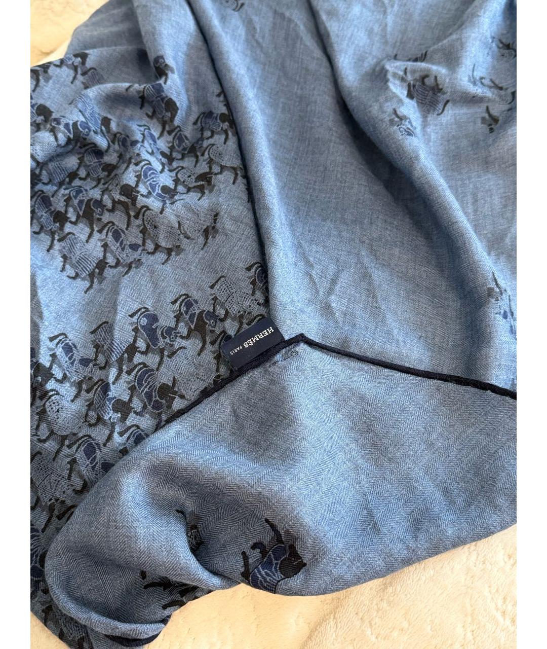 HERMES Синий кашемировый платок, фото 2